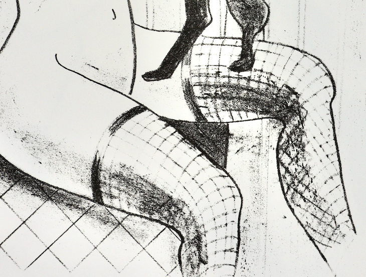 Akt Erotik - Schwarz-Weiß-Lithographie: "Mädchen mit Katze", A2, 6 Auflagen