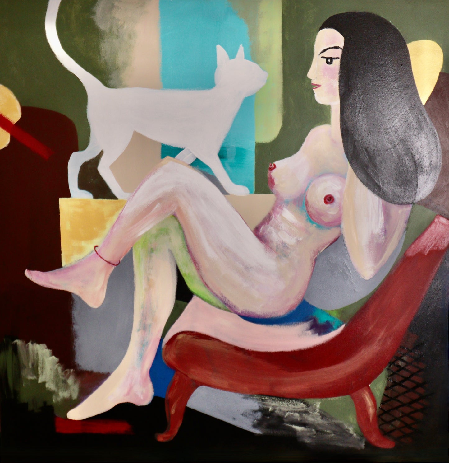 Erotik: „Aktbild einer jungen Frau mit weißer Katze“