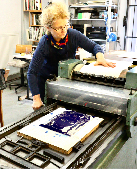 Blauer Fisch – Blaudruck-Monotypie