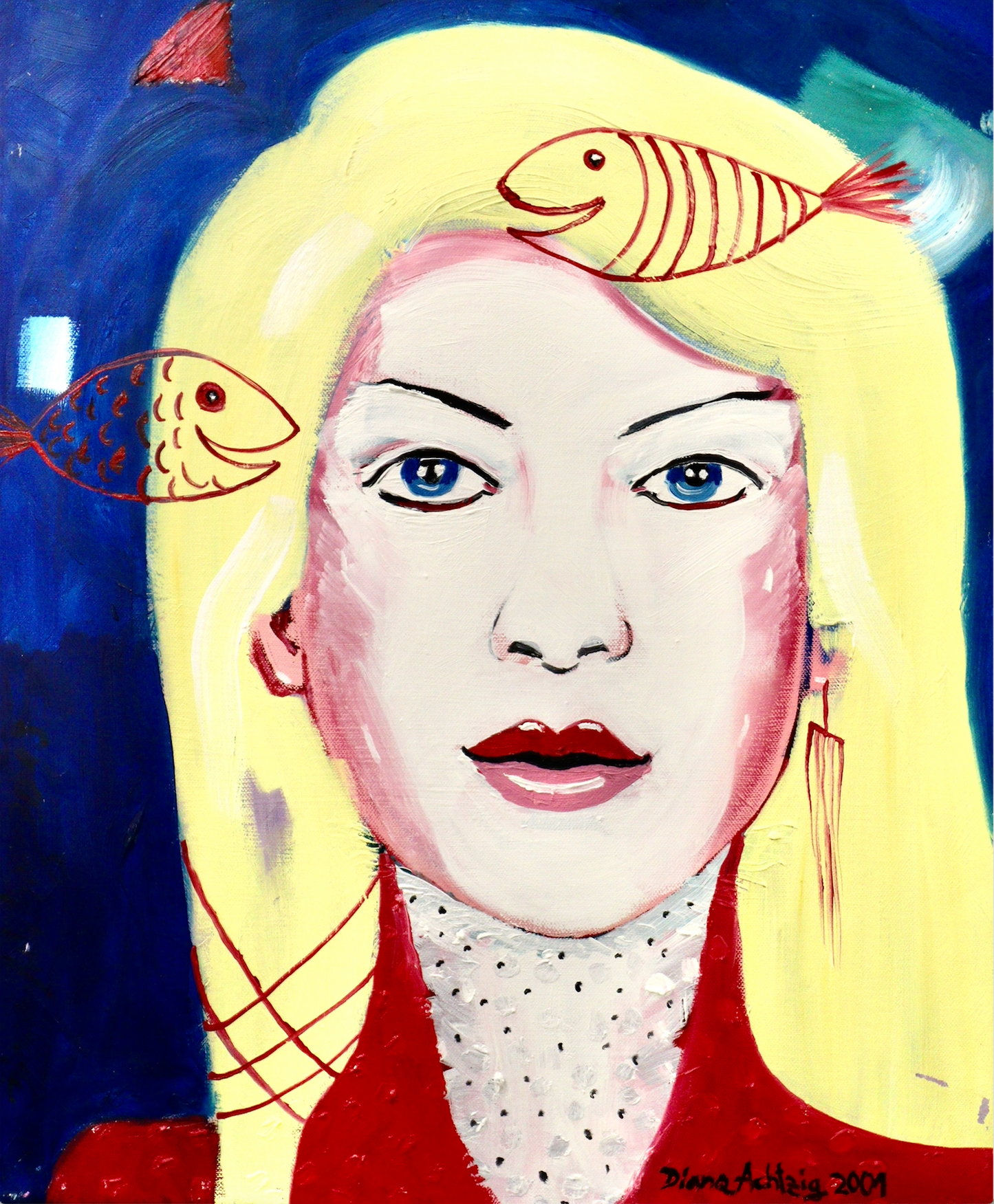 Gemälde: "Mädchen mit Roten Fischen", Ölbild, 60 x 50 x 2 cm, 2001