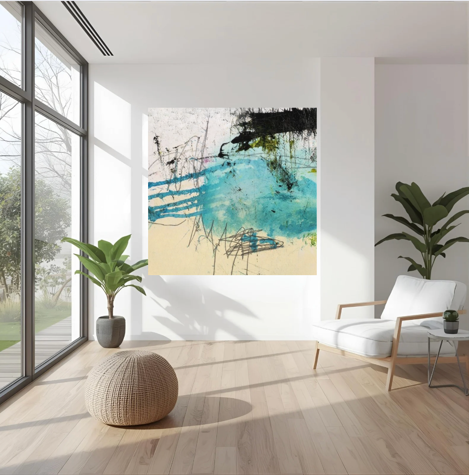 VERKAUFT „Abstrakte Meereslandschaft mit Gold III." Ölgemälde 200 x 200 Tiefsee-Ästhetik