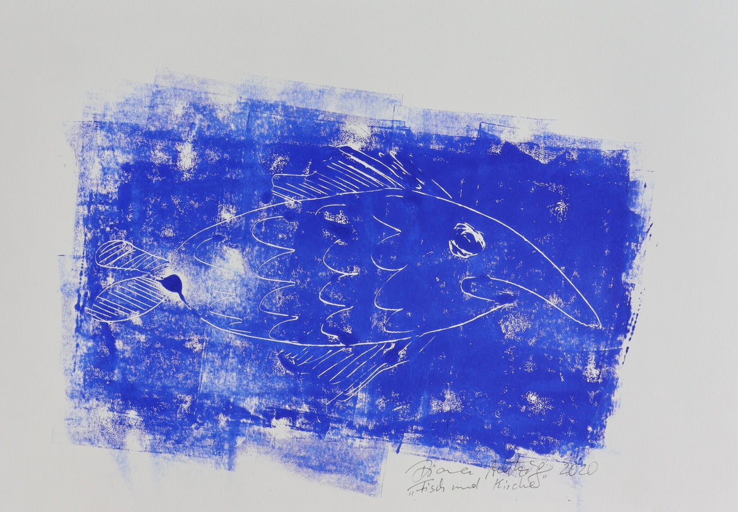 „Fisch und Kirche“ – Monotypie, A 3, Spirituelle Kunst - Bilder der Hoffnung