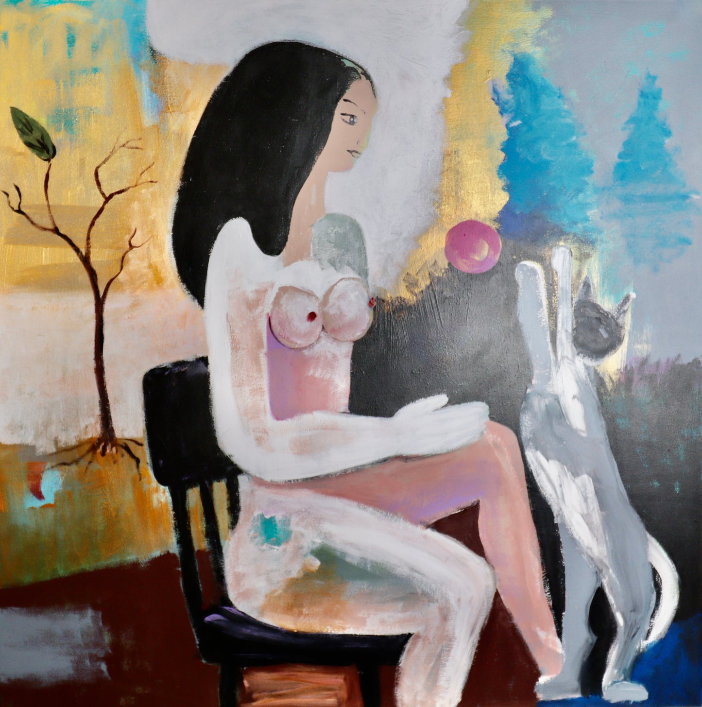 Erotik, Diana Achtzig: „Aktbild einer jungen Frau mit Katze und Ball“