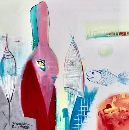 Gemälde: "Hase mir transparentem Fisch" Wandbild aus Paris