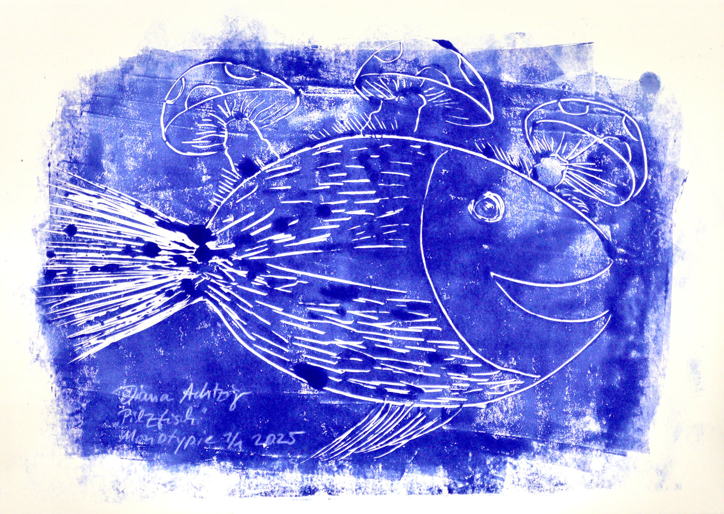 Spirituelle Kunst: „Bilder der Hoffnung“ „Pilzfisch“ – Monotypie, A3