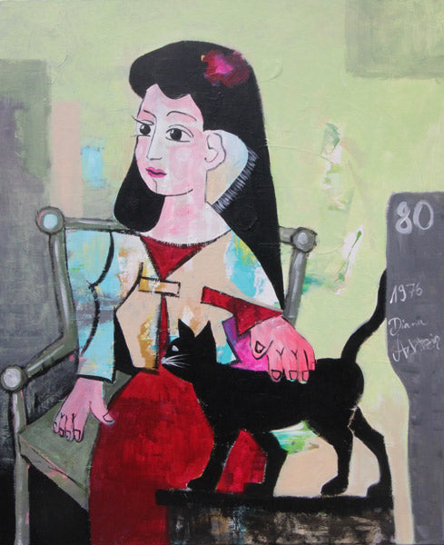 Kunstdruck: Picasso Mädchen mit schwarzer Katze, Acrylfarbe auf Leinwand,