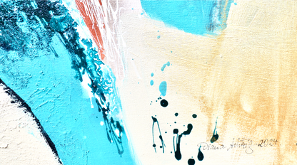 "Wasserfall", Sand, Acrylbild in Weiss, Gold und Tuerkis von Diana Achtzig