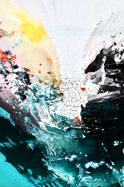 "Wasserfall", Sand, Acrylbild in Weiss, Gold und Tuerkis von Diana Achtzig