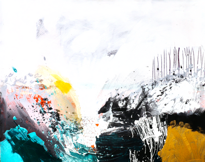 "Wasserfall", Sand, Acrylbild in Weiss, Gold und Tuerkis von Diana Achtzig