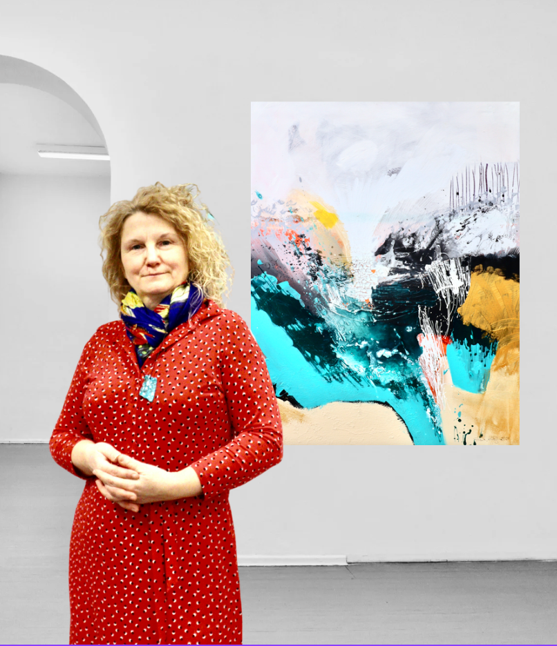 "Wasserfall", Sand, Acrylbild in Weiss, Gold und Tuerkis von Diana Achtzig