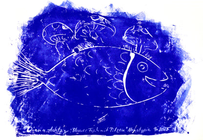 Bilder der Hoffnung: "Blauer Fisch mit Pilzen" –  2 x Monotypien, A3,