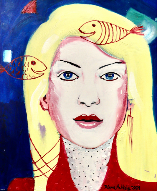 Gemälde: "Mädchen mit Roten Fischen", Ölbild, 60 x 50 x 2 cm, 2001
